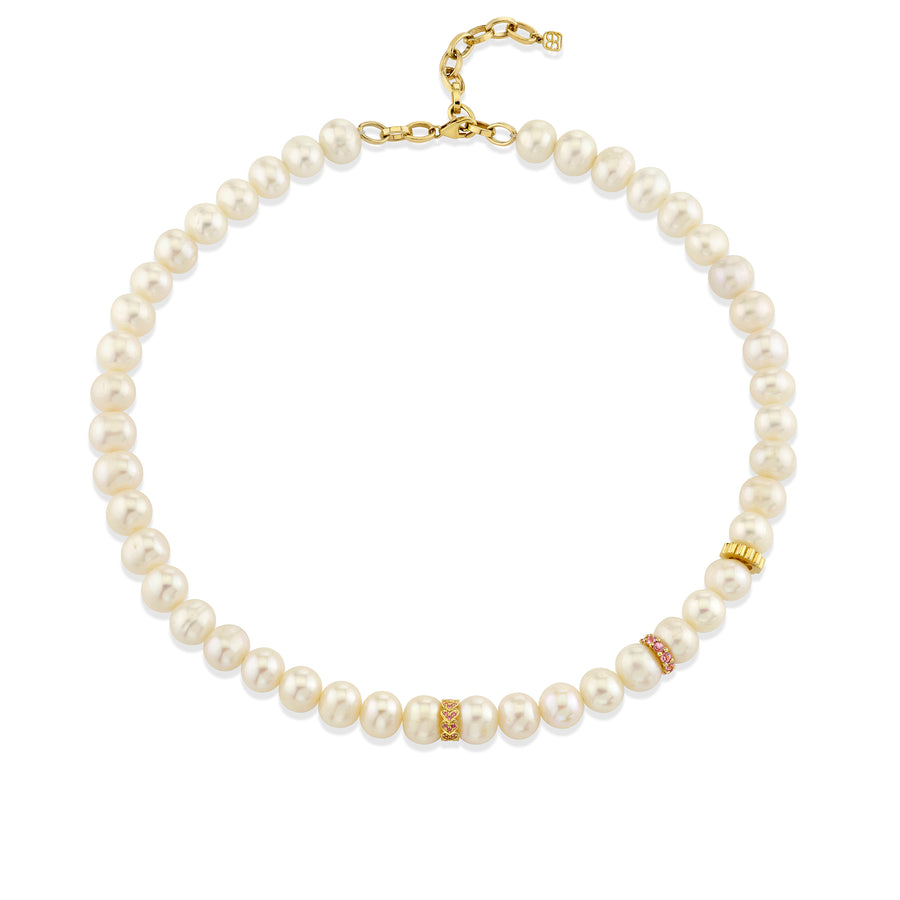 Gold & Diamond Multi Rondelle on White Potato Pearl Necklace - Sydney Evan Fine Jewelry