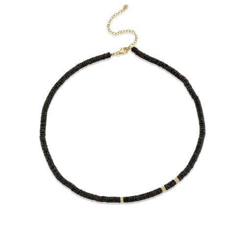 Gold & Diamond Multi Rondelles on Black Spinel Necklace