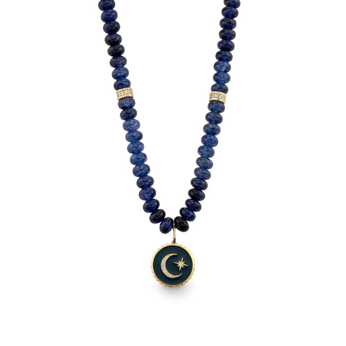 Gold & Diamond Celestial Medallion Sapphire Necklace