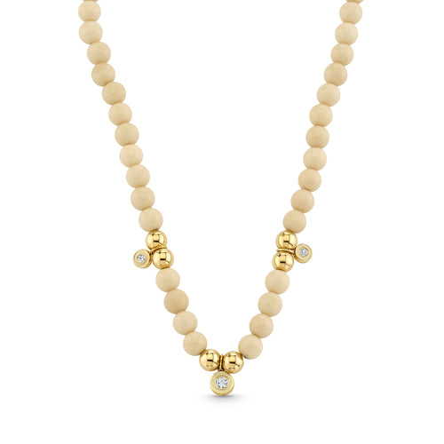 Gold & Diamond Single Stone Enamel Charms White Coral Necklace