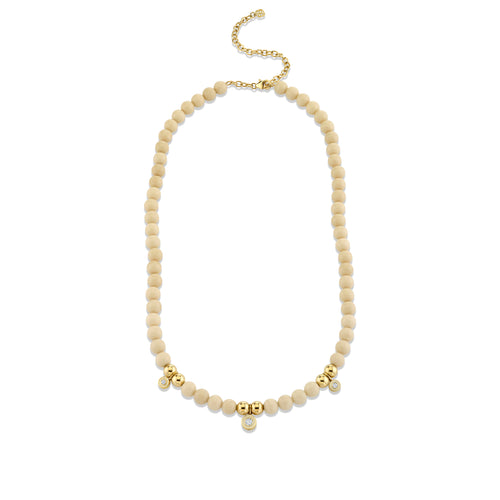 Gold & Diamond Single Stone Enamel Charms White Coral Necklace