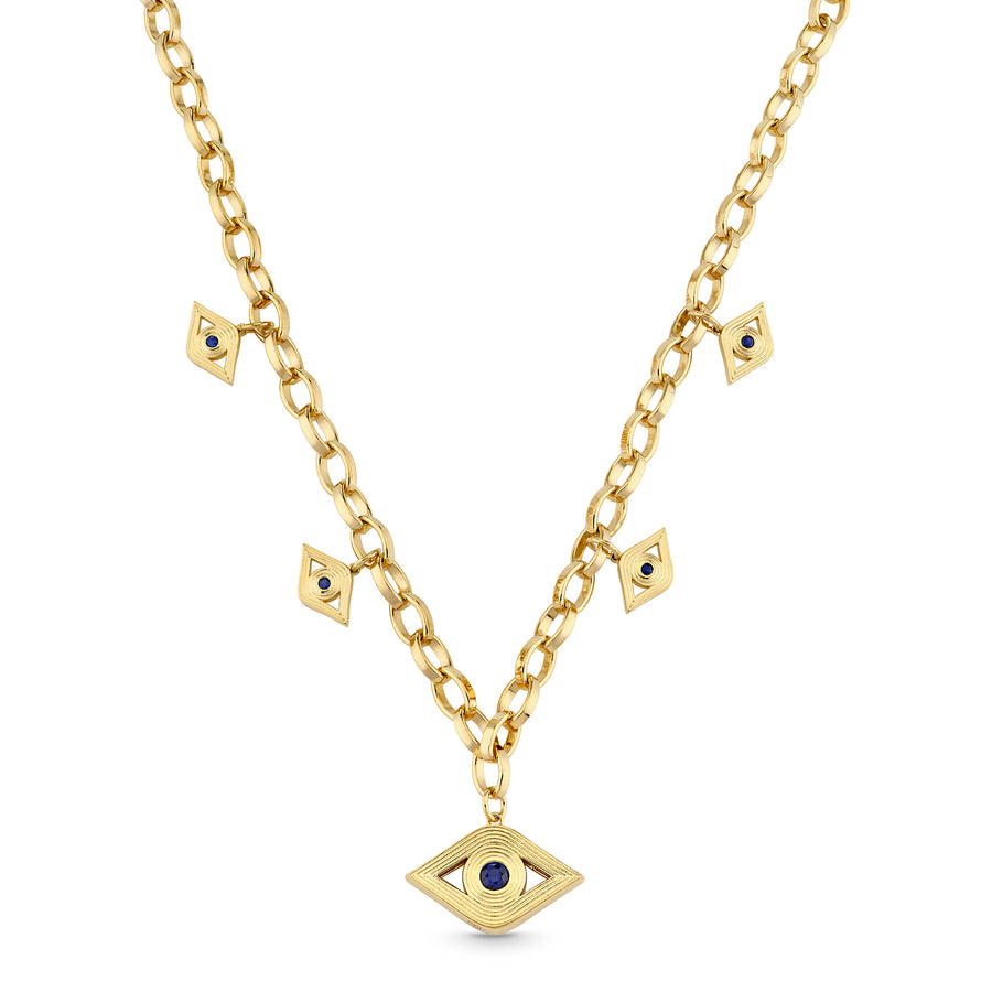 Gold & Sapphire Fluted Eye Charm Necklace - Sydney Evan Fine Jewelry