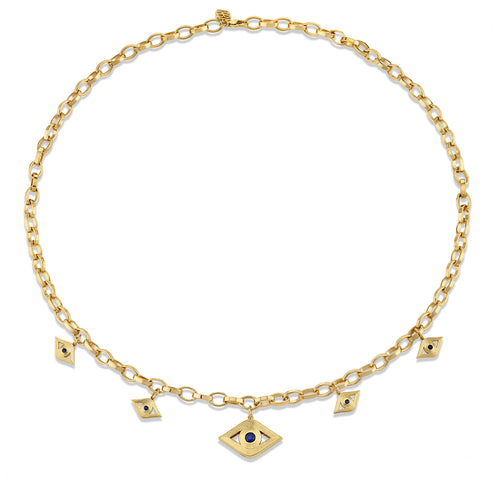 Gold & Sapphire Fluted Eye Charm Necklace