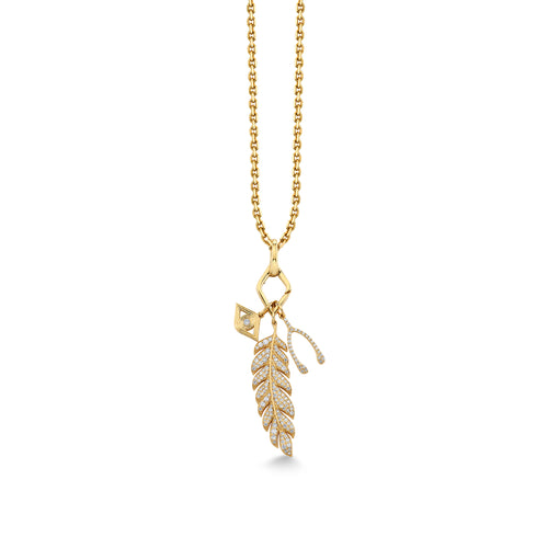 Gold & Diamond Feather Eye Wishbone Necklace