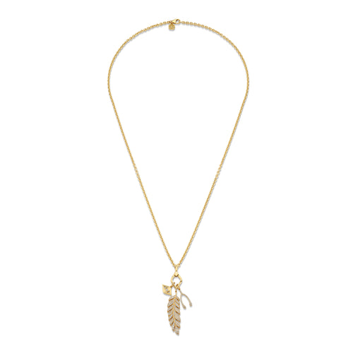 Gold & Diamond Feather Eye Wishbone Necklace