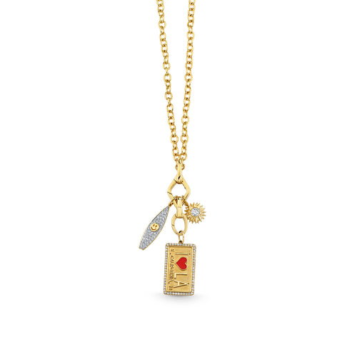 Gold & Diamond I Heart LA Multi Charm Necklace