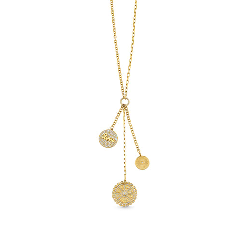Gold & Diamond Multi Coin Lariat Necklace