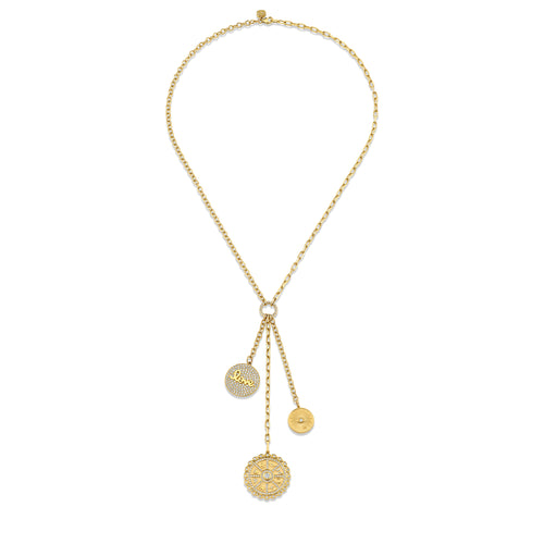 Gold & Diamond Multi Coin Lariat Necklace