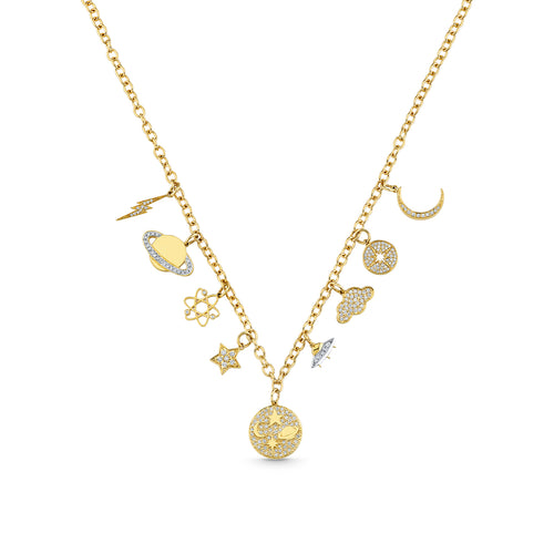 Gold & Diamond Celestial Multi Charm Necklace