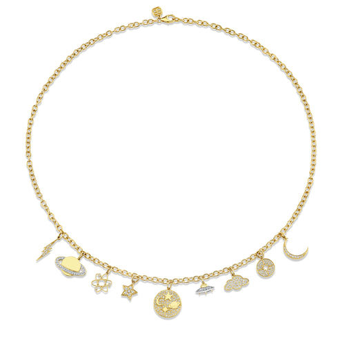 Gold & Diamond Celestial Multi Charm Necklace