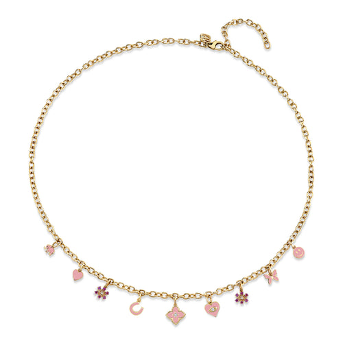 Gold & Diamond Hollywood Enamel Multi Charm Necklace