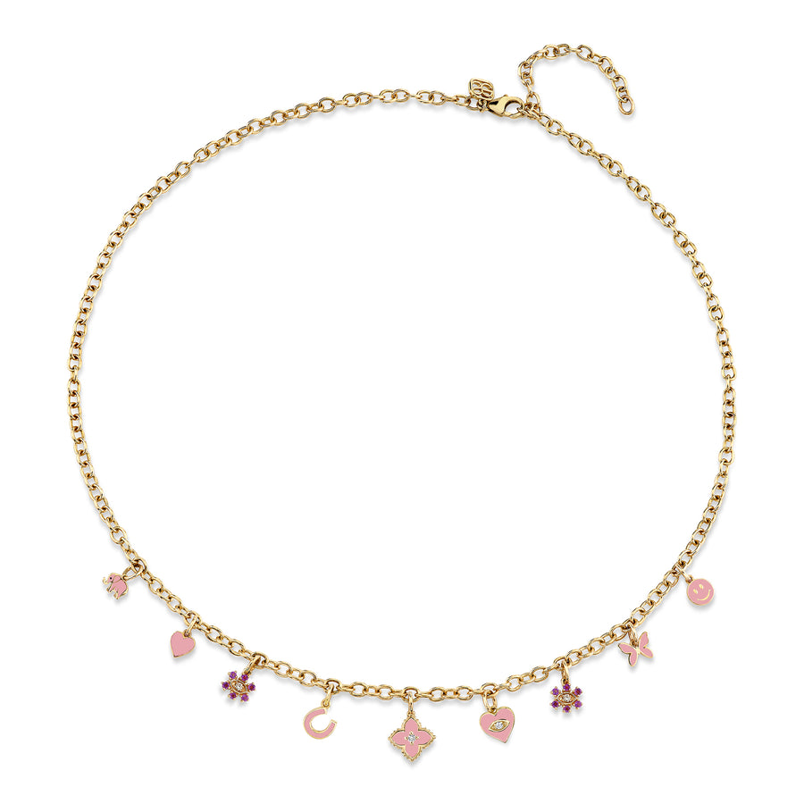 Gold & Diamond Hollywood Enamel Multi Charm Necklace