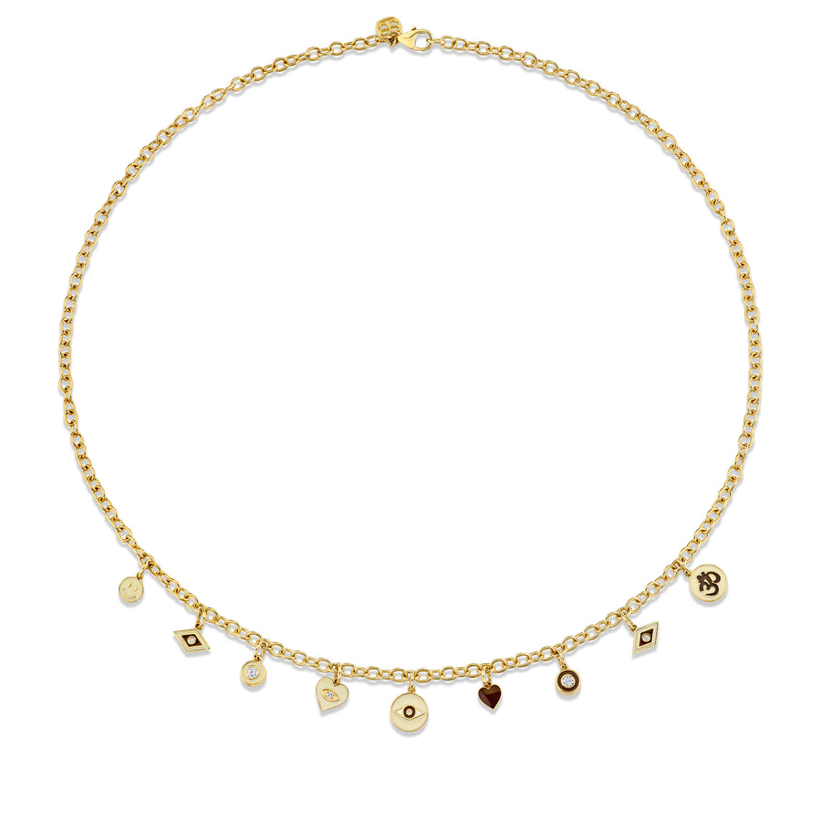 Gold & Diamond Coco and Cream Enamel Multi Charm Necklace - Sydney Evan Fine Jewelry