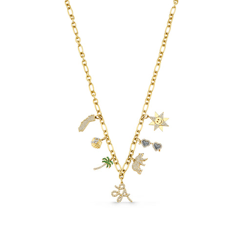 Gold & Diamond LA Multi Charm Necklace