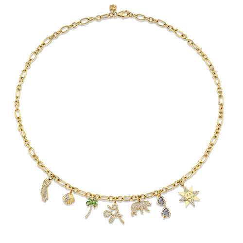 Gold & Diamond LA Multi Charm Necklace