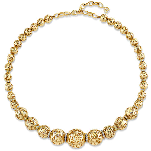 Gold & Diamond Graduated Wallpaper Beaded Necklace