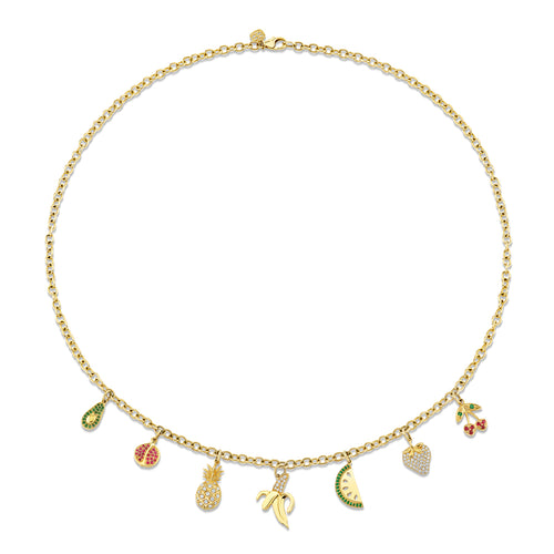 Gold & Diamond Multi Fruit Charms Necklace