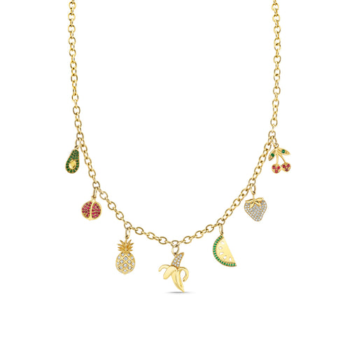 Gold & Diamond Multi Fruit Charms Necklace