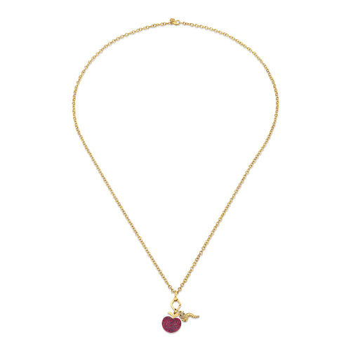Gold & Diamond Ruby Apple and Caterpillar Charm Necklace