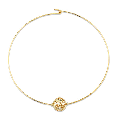 Gold & Diamond 18mm Wallpaper Bead and Rondelle Collar Necklace