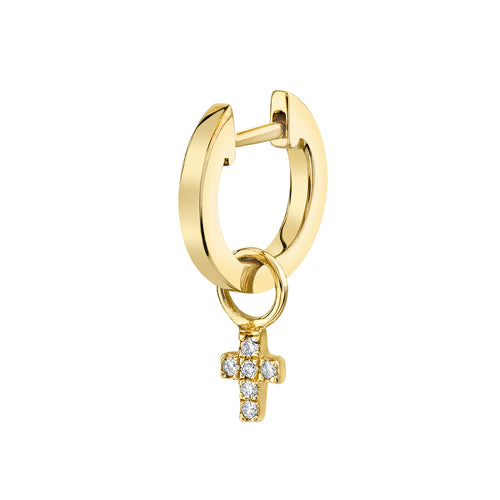 Men's Collection Gold & Diamond Mini Cross Charm Huggie Hoops