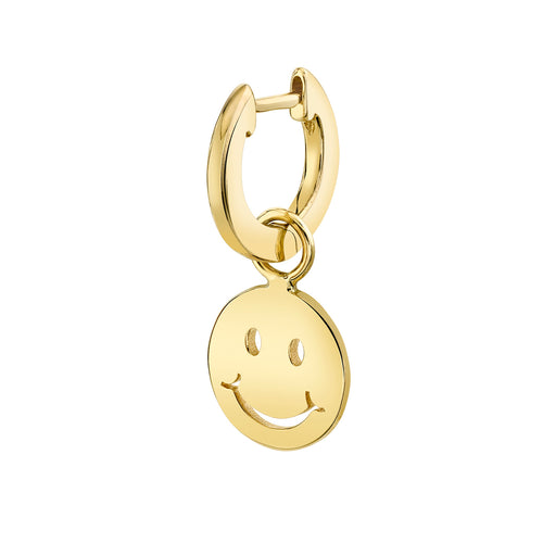 Men's Collection Pure Gold Happy Face Hoop Earrings