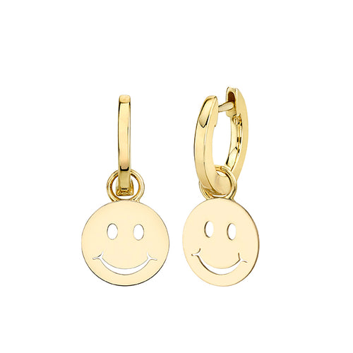 Men's Collection Pure Gold Happy Face Hoop Earrings