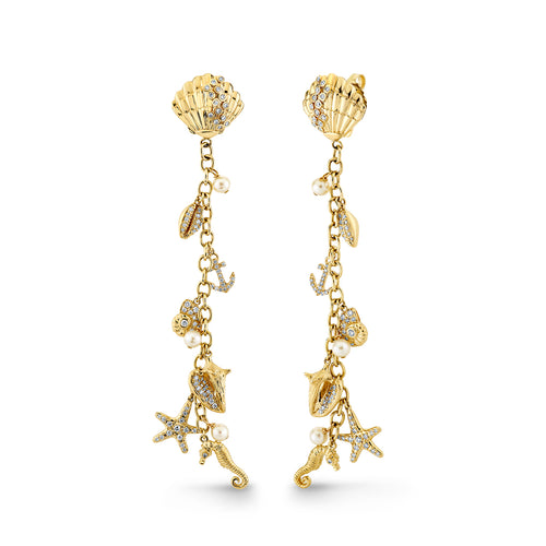 Gold & Diamond Multi Sea Charm Earrings