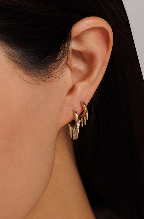Gold & Diamond Medium Fringe Huggie Hoops