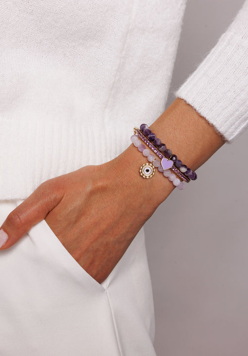 Gold & Enamel Heart on Amethyst