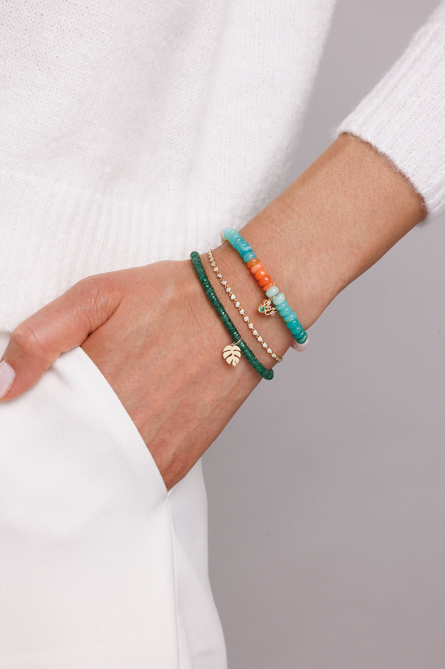 Pure Gold Mini Monstera Leaf on Aventurine - Sydney Evan Fine Jewelry