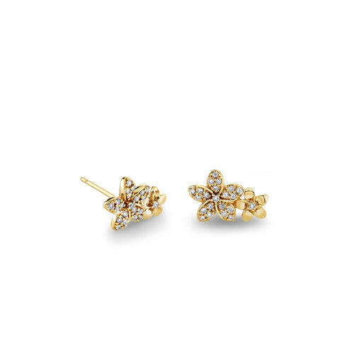 Gold & Diamond Small Double Plumeria Studs