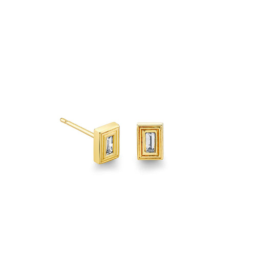 Gold & Diamond Fluted Baguette Stud