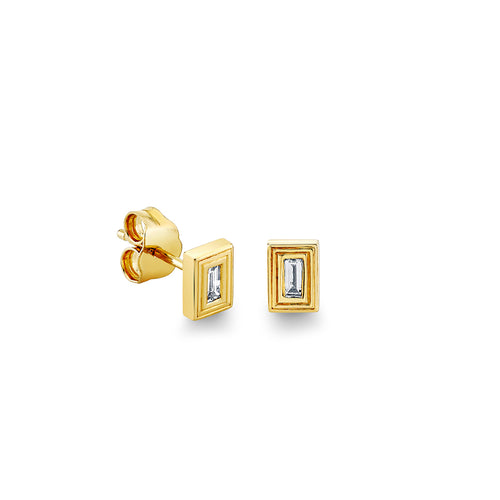 Gold & Diamond Fluted Baguette Stud