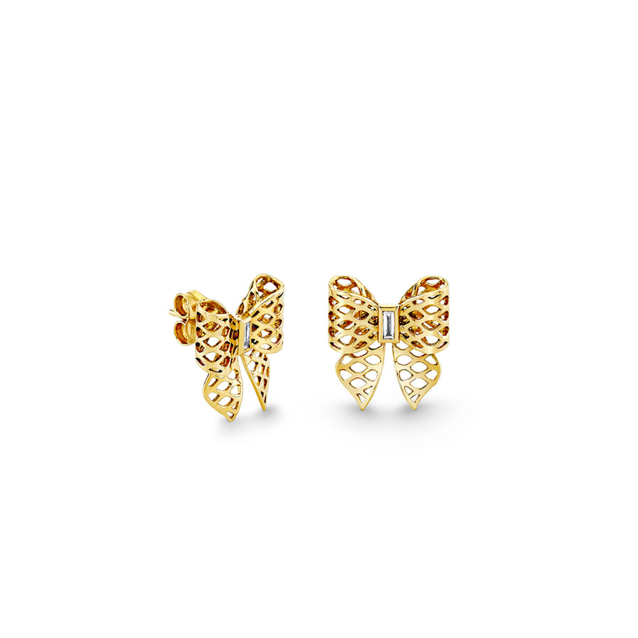 Gold & Diamond Fishnet Bow Stud - Sydney Evan Fine Jewelry