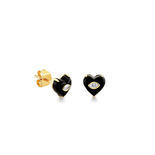 Gold & Diamond Small Carved Stone Heart Stud