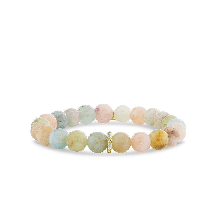 Gold & Diamond 8mm Baguette and Round Bezel Rondelle on Multi Morganite - Sydney Evan Fine Jewelry