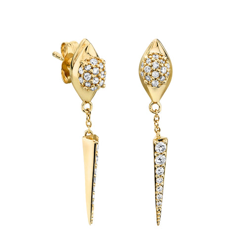 Gold & Diamond Hanging Snake Long Spike Earrings