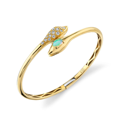 Gold, Diamond & Opal Pave Small Snake Hinge Bangle