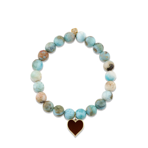 Gold & Enamel Heart on Larimar