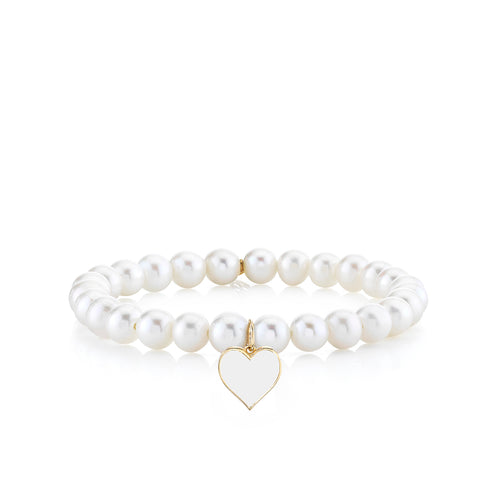 Gold & Enamel Heart on Pearls