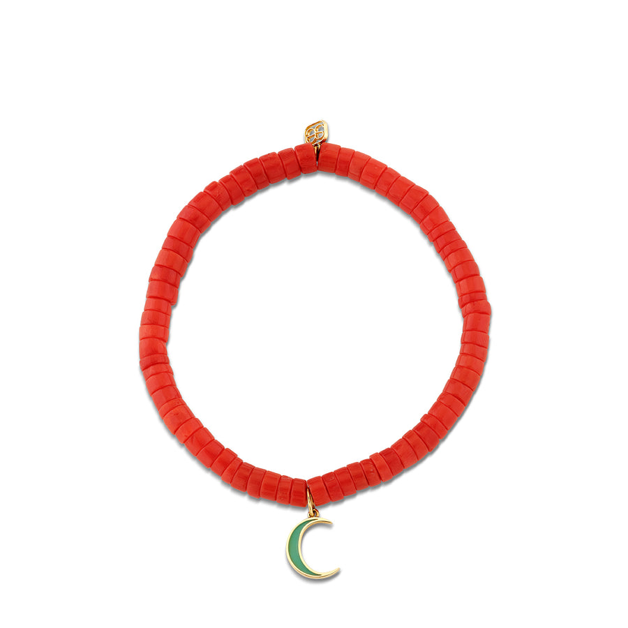 Gold & Enamel Moon on Coral Heishi - Sydney Evan Fine Jewelry