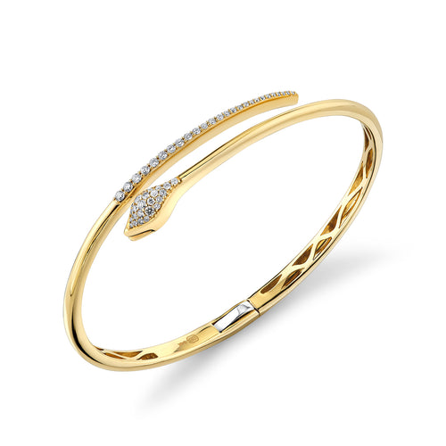 Gold & Diamond Snake Head Marquis Bangle