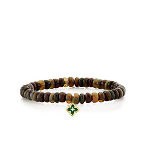 Gold, Diamond & Emerald Mini Moroccan Flower on Black Opal - Sydney Evan Fine Jewelry