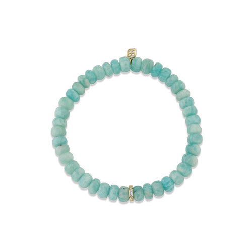 Gold & Diamond Baguette and Round Bezel Square Rondelle on Amazonite