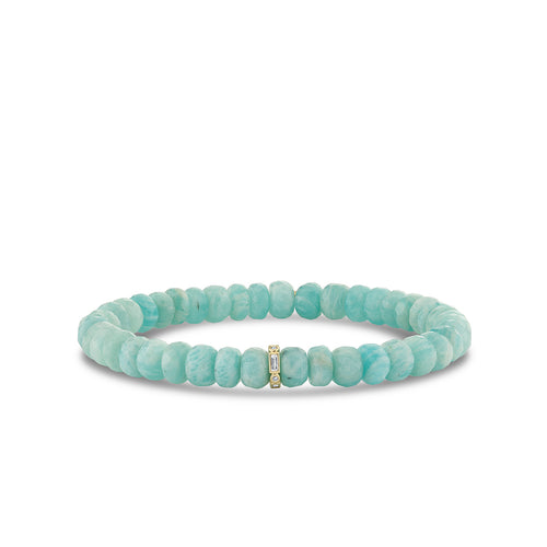Gold & Diamond Baguette and Round Bezel Square Rondelle on Amazonite