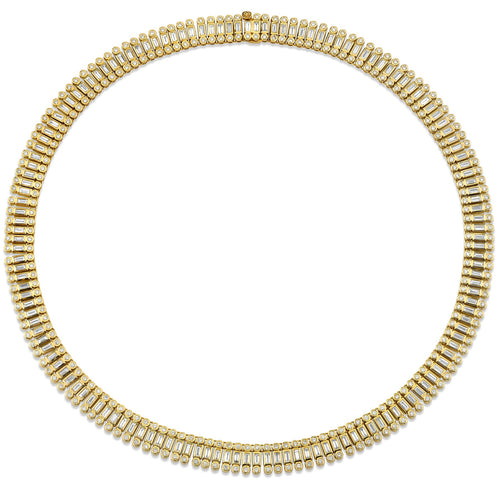 Gold & Diamond Stacked Baguette and Round Bezel Necklace