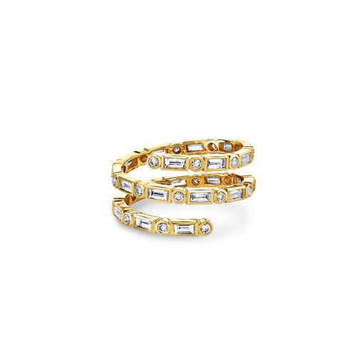 Gold & Diamond Baguette Double Coil Ring