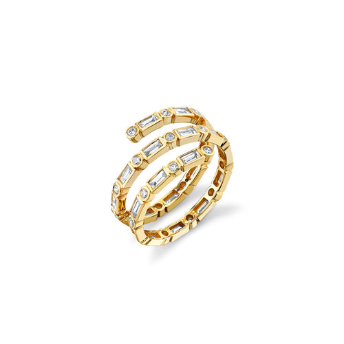 Gold & Diamond Baguette Double Coil Ring