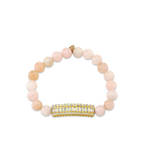 Gold & Diamond Baguette Bar on Morganite